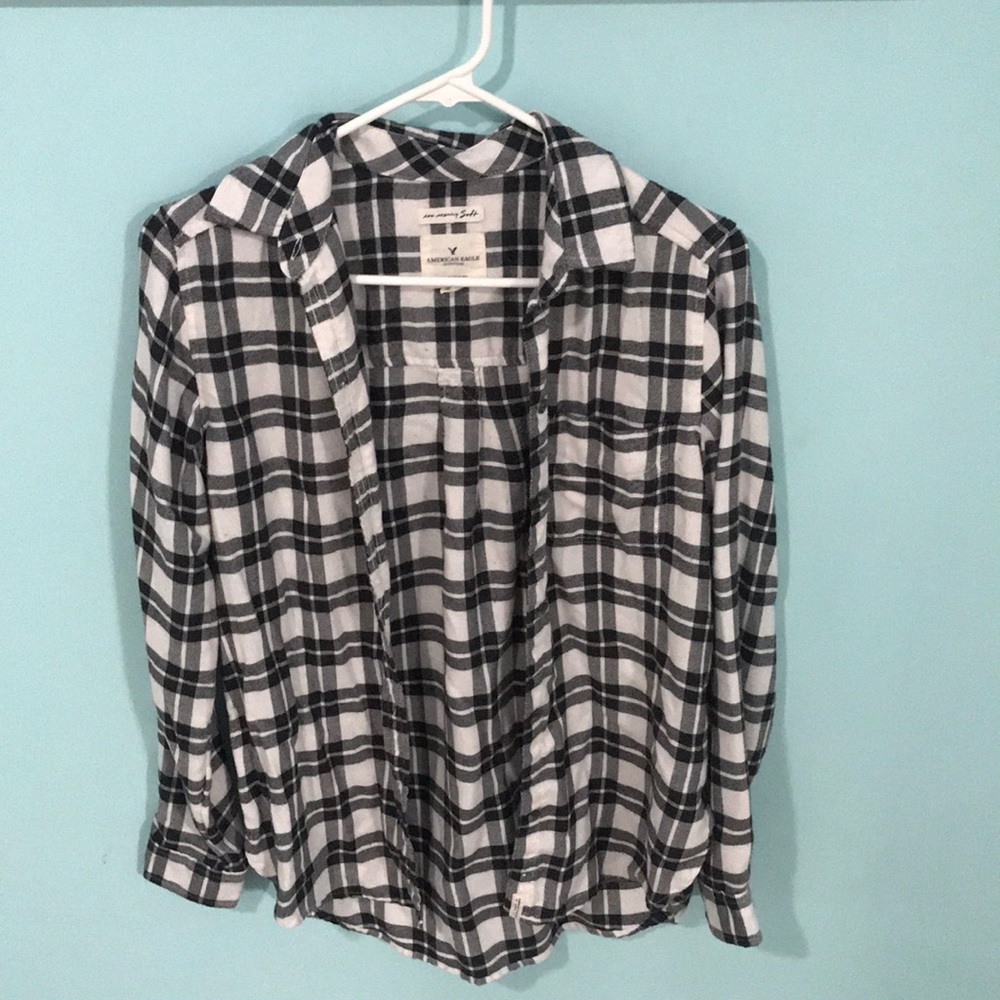 American Eagle White/Black Flannel Shirt